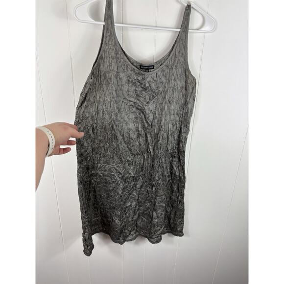 Eileen Fisher Crinkle Gauze Silk Gray Mini Dress Mature Size Small Preppy - Picture 1 of 10